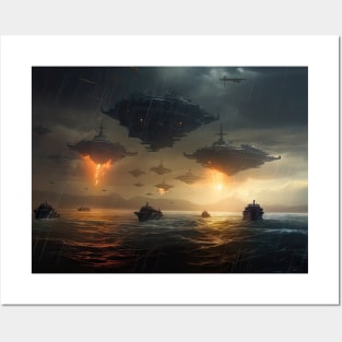 Futuristic Battleships Conquer Sea and Sky Posters and Art